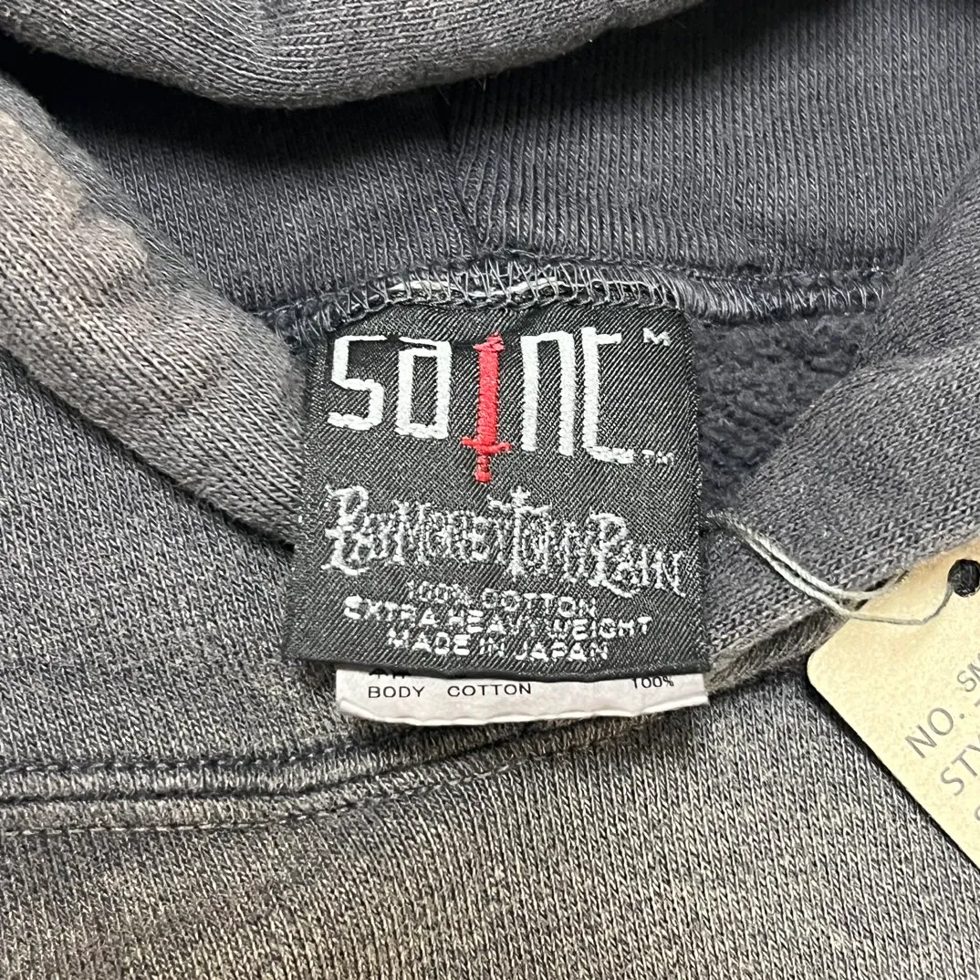 SAINT Mxxxxxx × PAY MONEY TO MY PAIN PTP_HOODIE/BRAND MONEY/BLK Co-branded PTP Virgin Mary dollar hoodie Washed black S-XL Assute dyeing The whole piece is sprayed with horse fade Mold customization joint main mark/washed mark Factory four-needle and six-thread workmanship No bone seams More comfortable to wear Repeated modification of proofing Authentic grade crack printing VINTAGE value is full